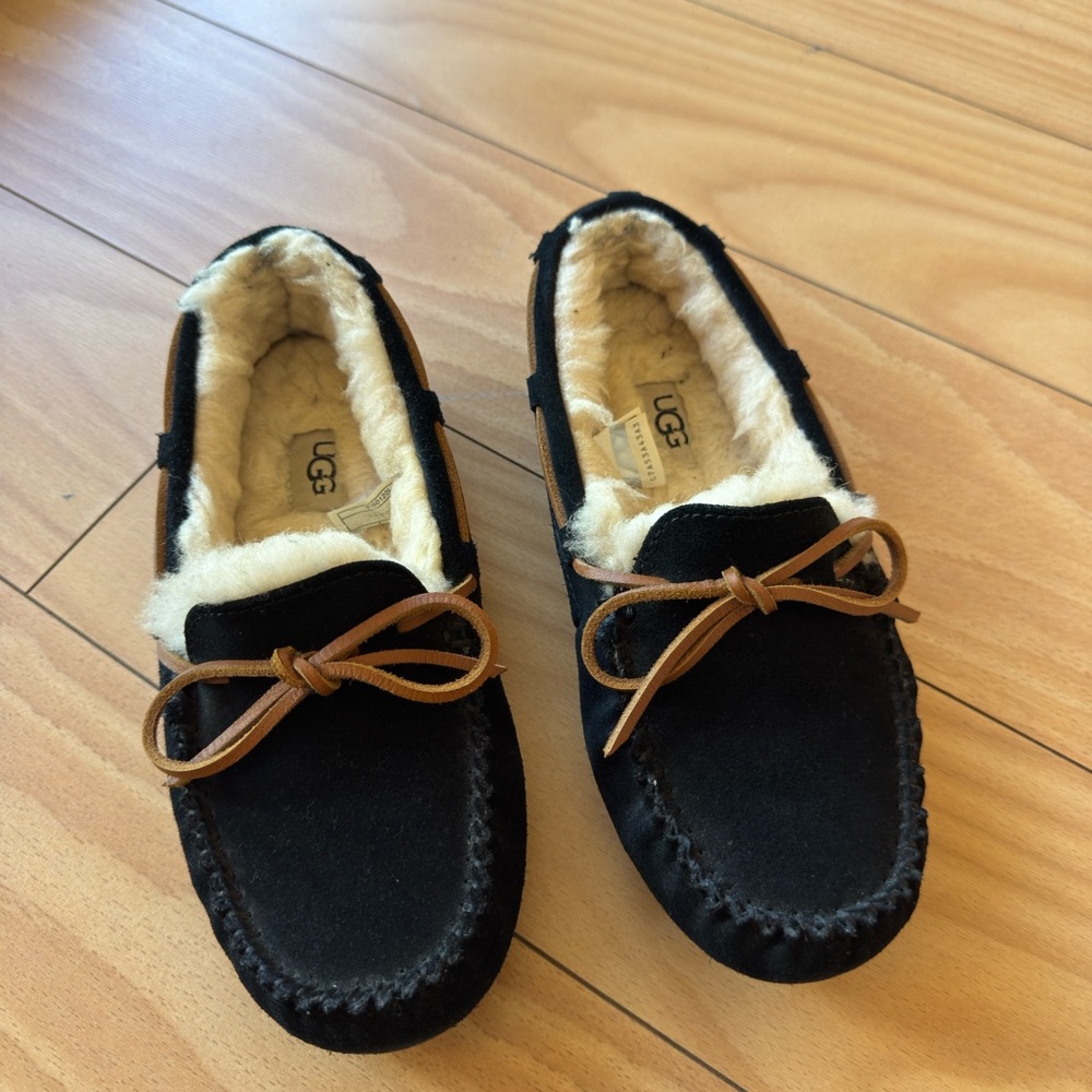 UGG Black Moccasin Slippers with Cream Lining